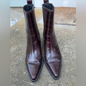 Zara burgundy moc croc leather booties-worn twice